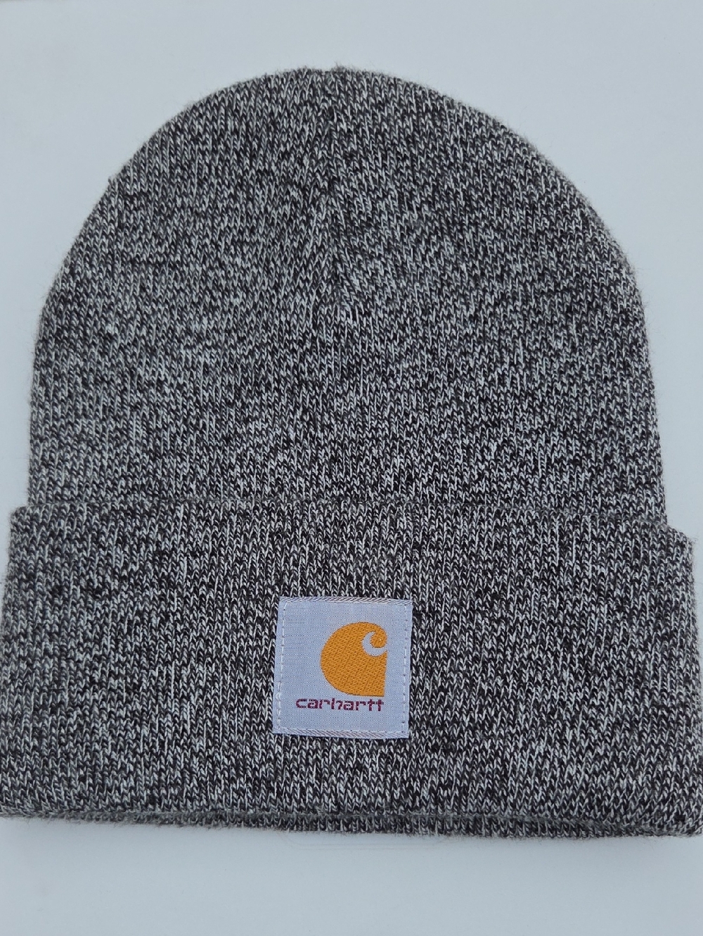 Carhartt Black & White Marled Knit Beanie with Yellow Logo